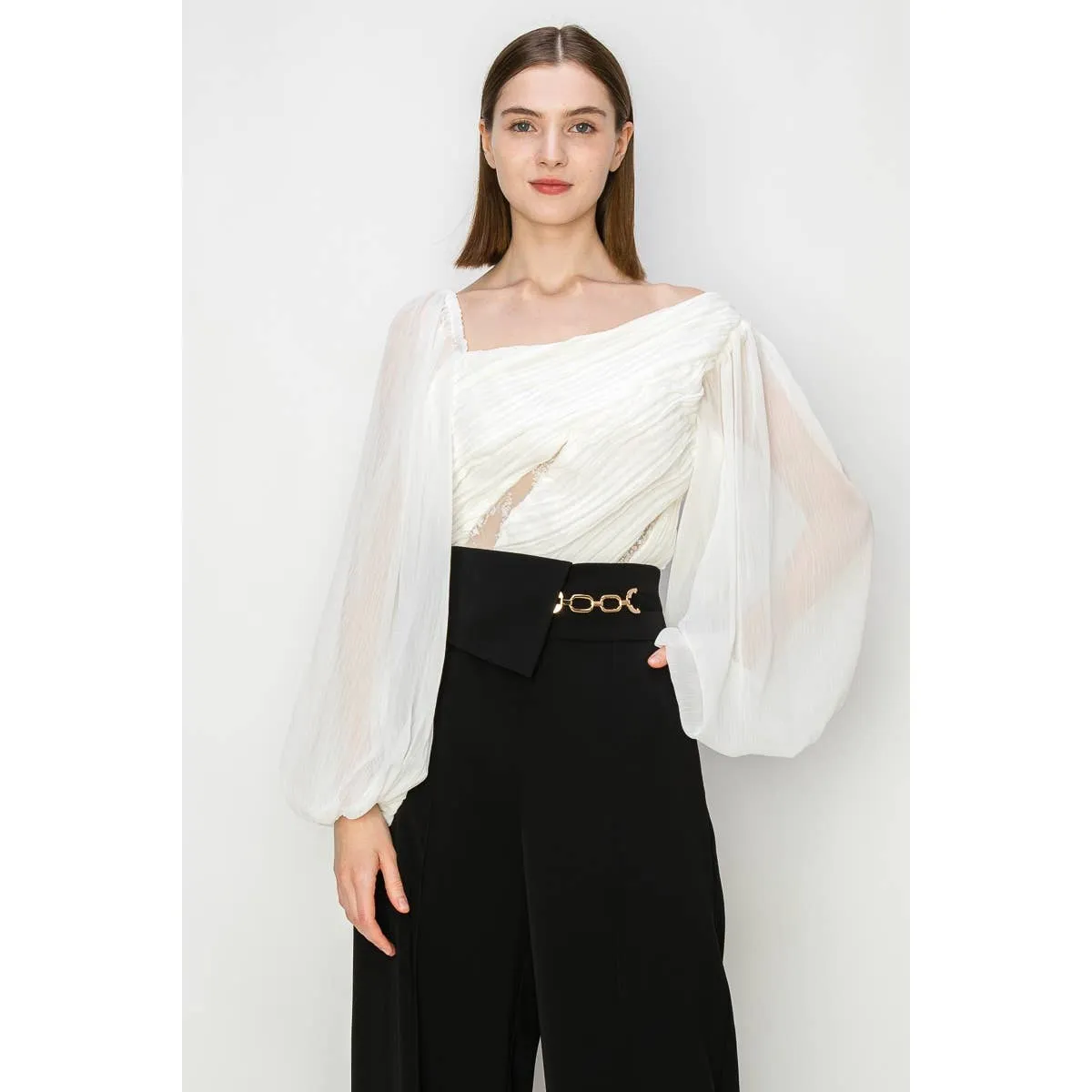 Dramatic Lace Inset Chiffon Top
