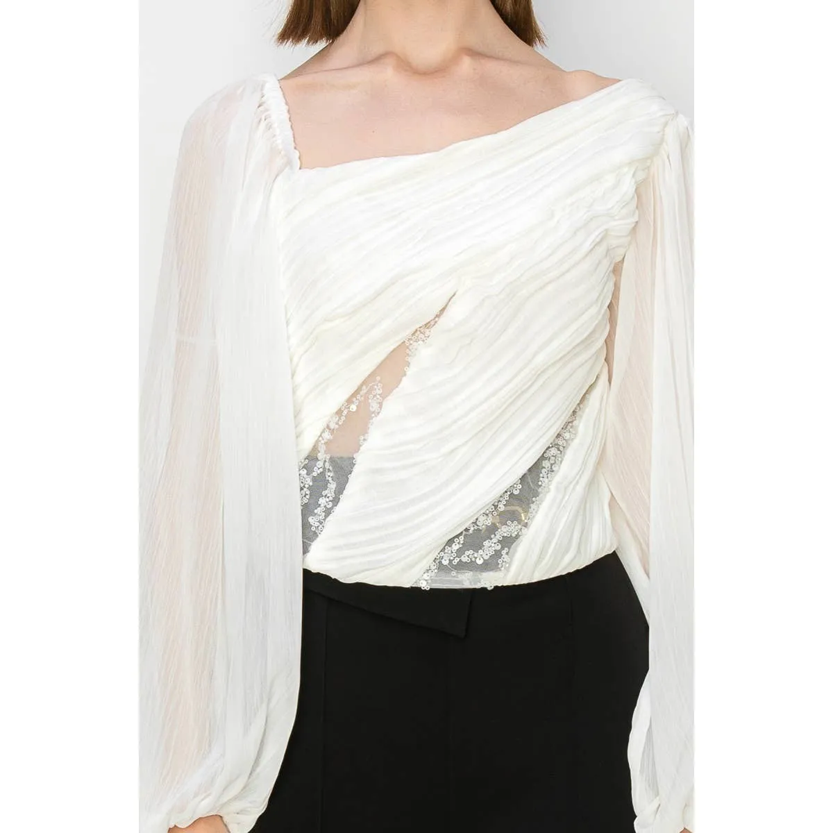 Dramatic Lace Inset Chiffon Top