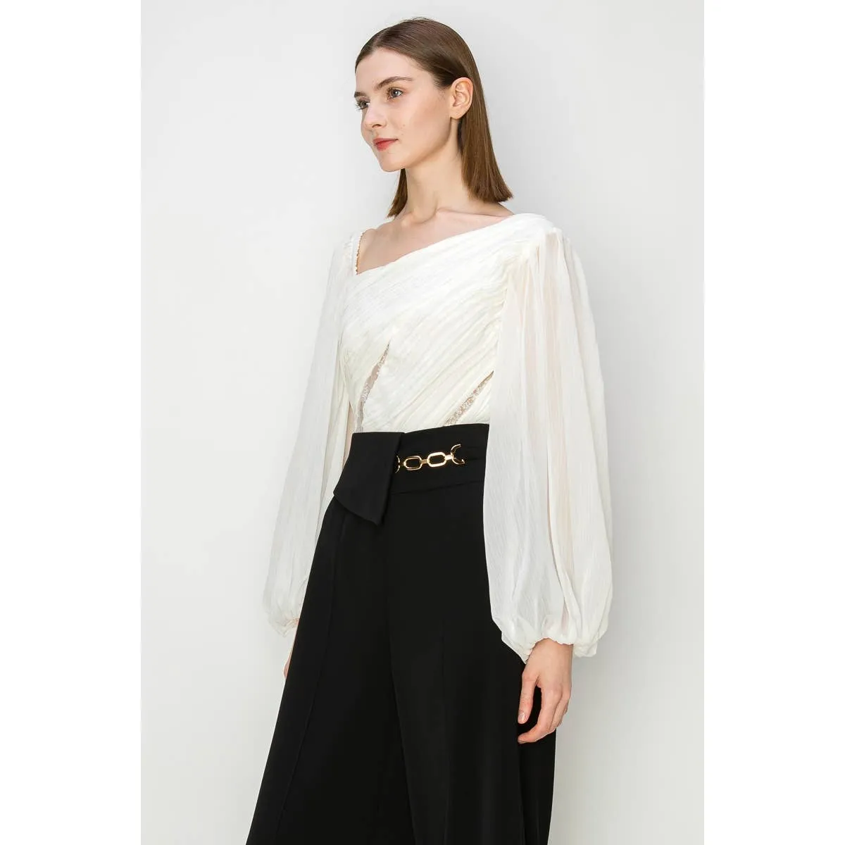 Dramatic Lace Inset Chiffon Top