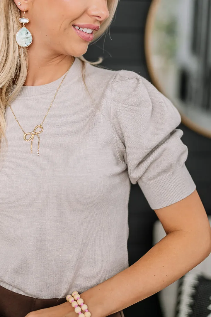 Dream Weaver Puff Sleeve Top | Heather Grey