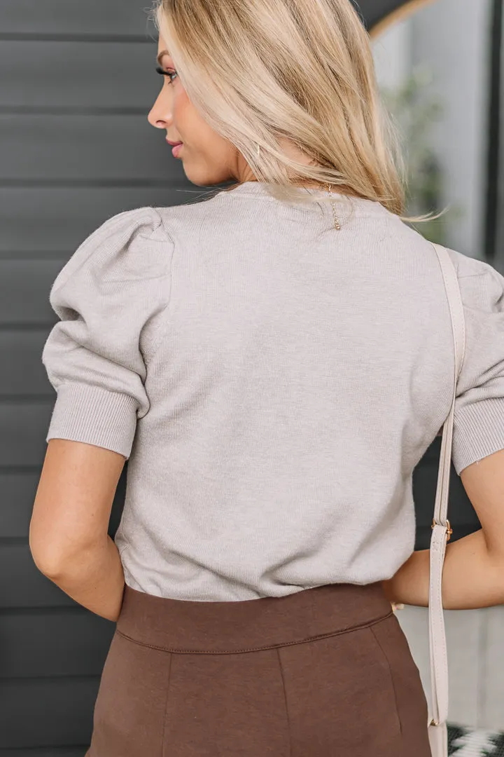 Dream Weaver Puff Sleeve Top | Heather Grey