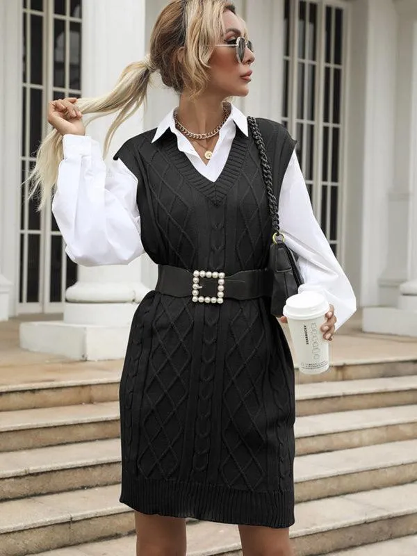Elegant Knit V-Neck Dress for Effortless Autumn Fashion