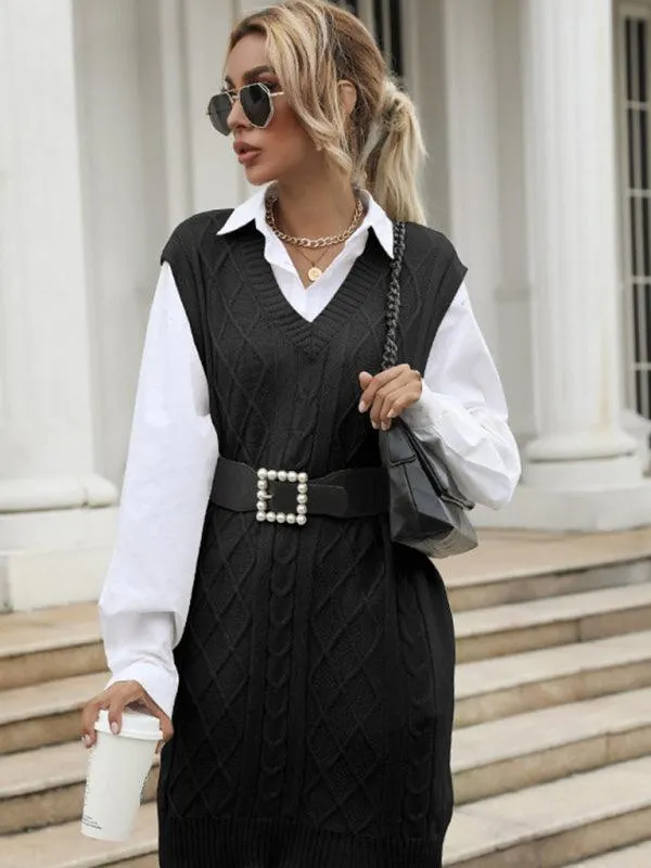 Elegant Knit V-Neck Dress for Effortless Autumn Fashion