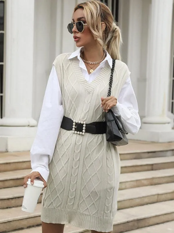 Elegant Knit V-Neck Dress for Effortless Autumn Fashion