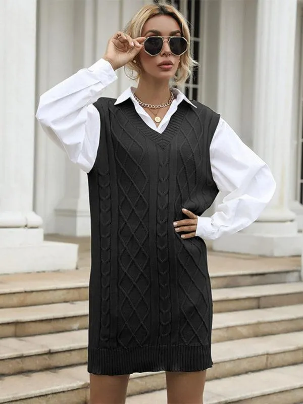 Elegant Knit V-Neck Dress for Effortless Autumn Fashion