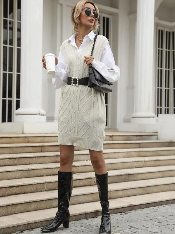 Elegant Knit V-Neck Dress for Effortless Autumn Fashion