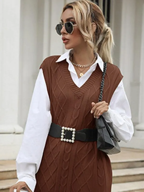 Elegant Knit V-Neck Dress for Effortless Autumn Fashion
