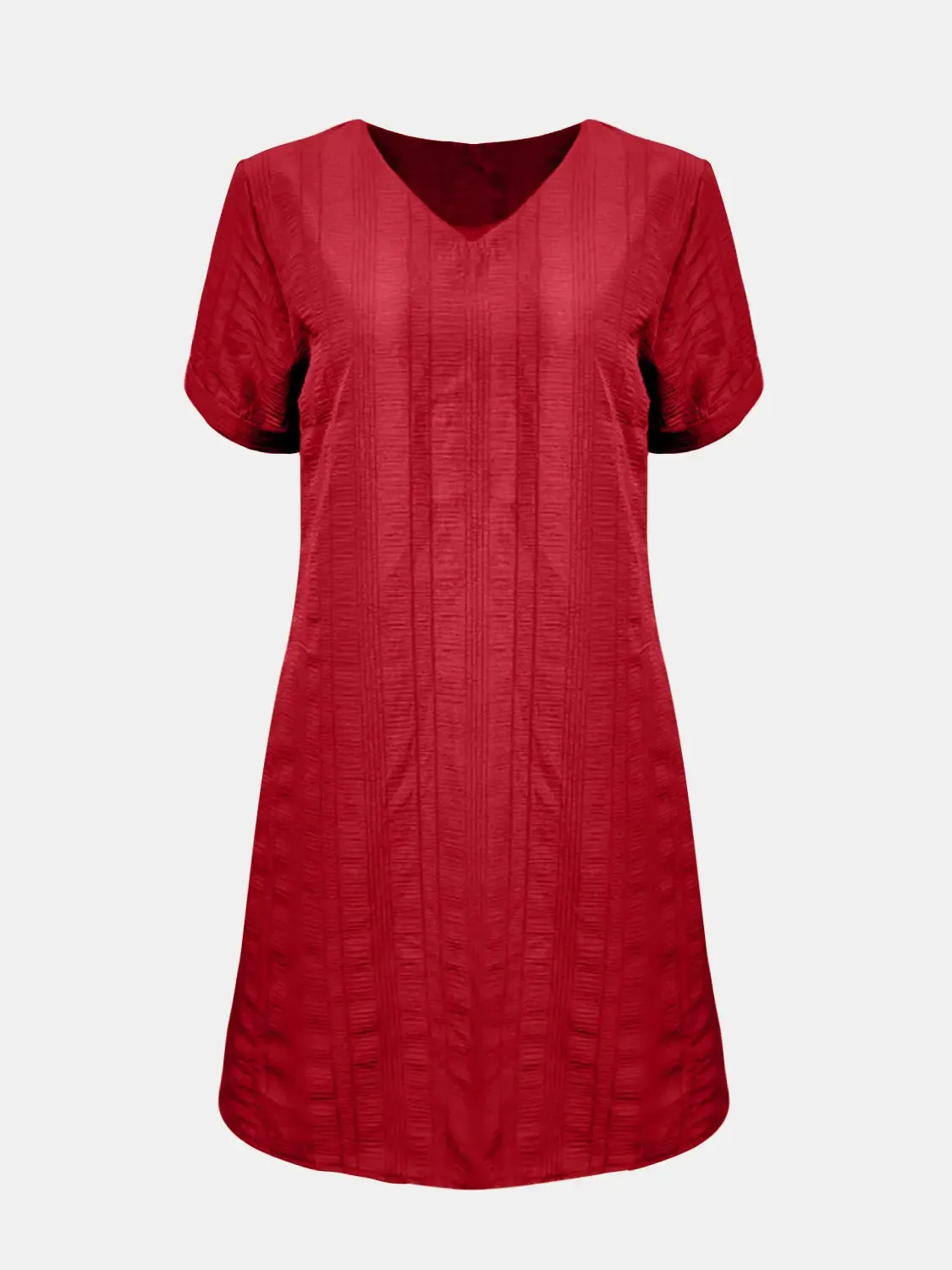 Fashion Women Dress Full Size V-Neck Short Sleeve Mini Dress