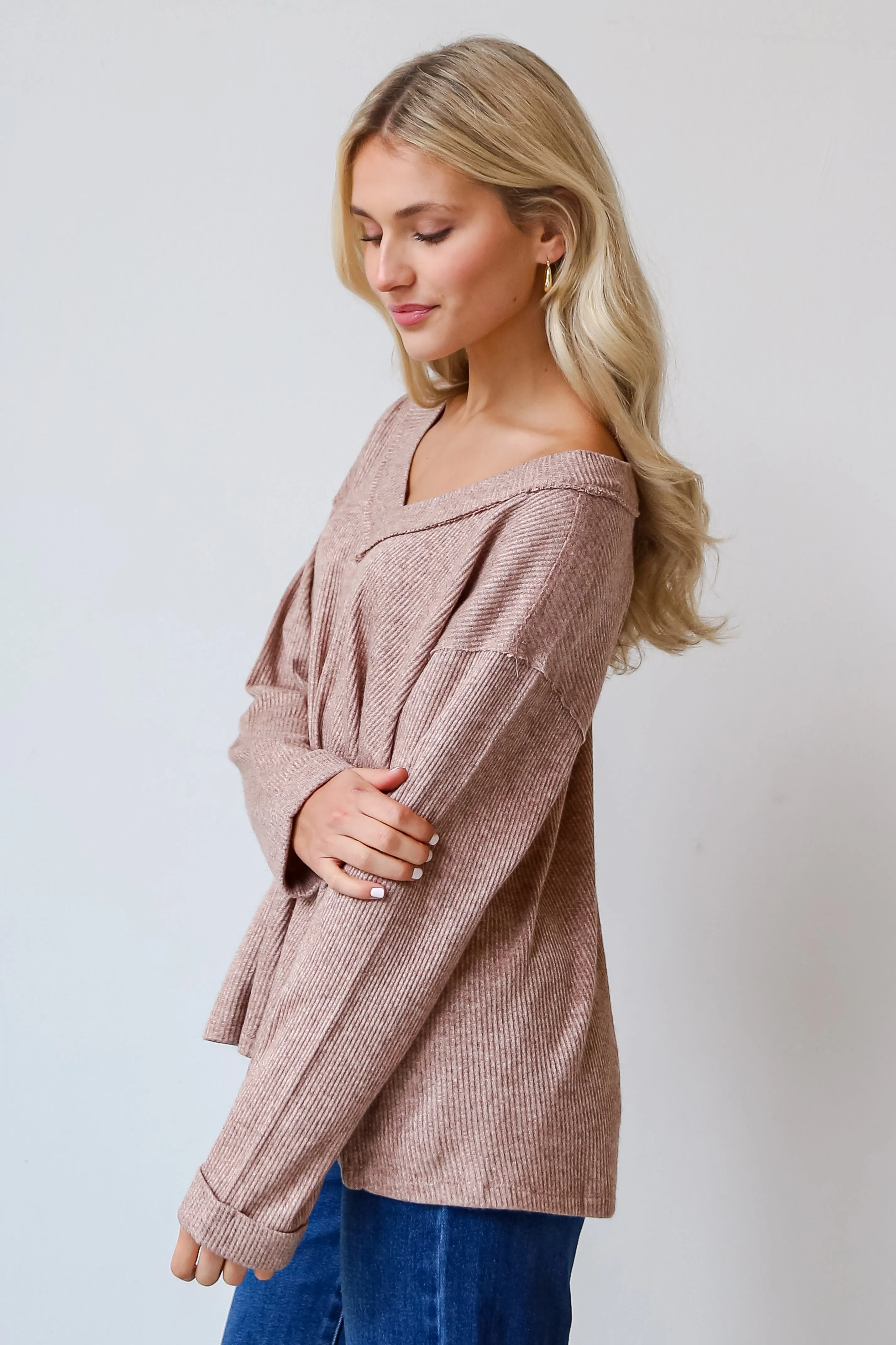 FINAL SALE - Cuddly Classic Taupe Brushed Ribbed Knit Top - DOORBUSTER