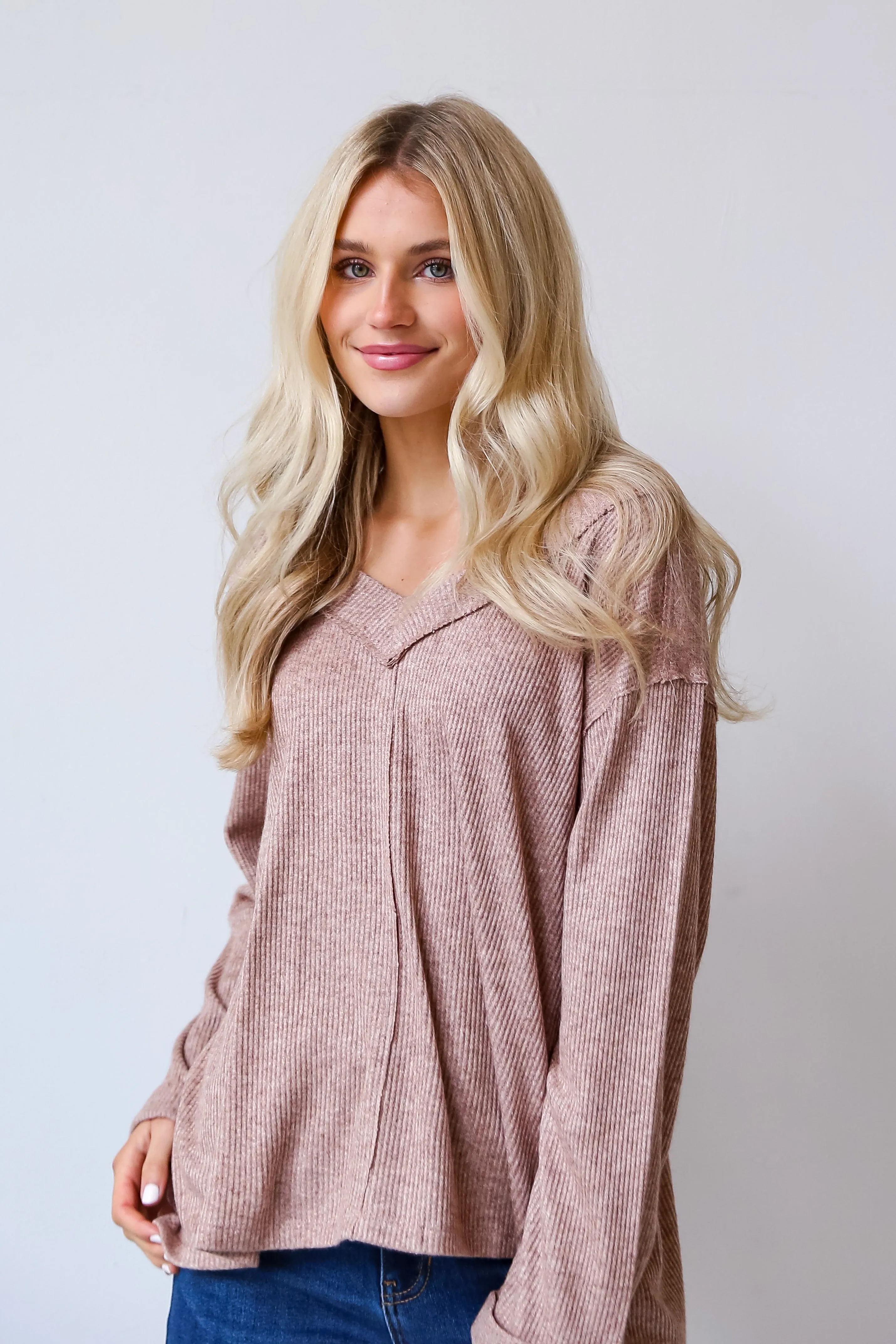 FINAL SALE - Cuddly Classic Taupe Brushed Ribbed Knit Top - DOORBUSTER