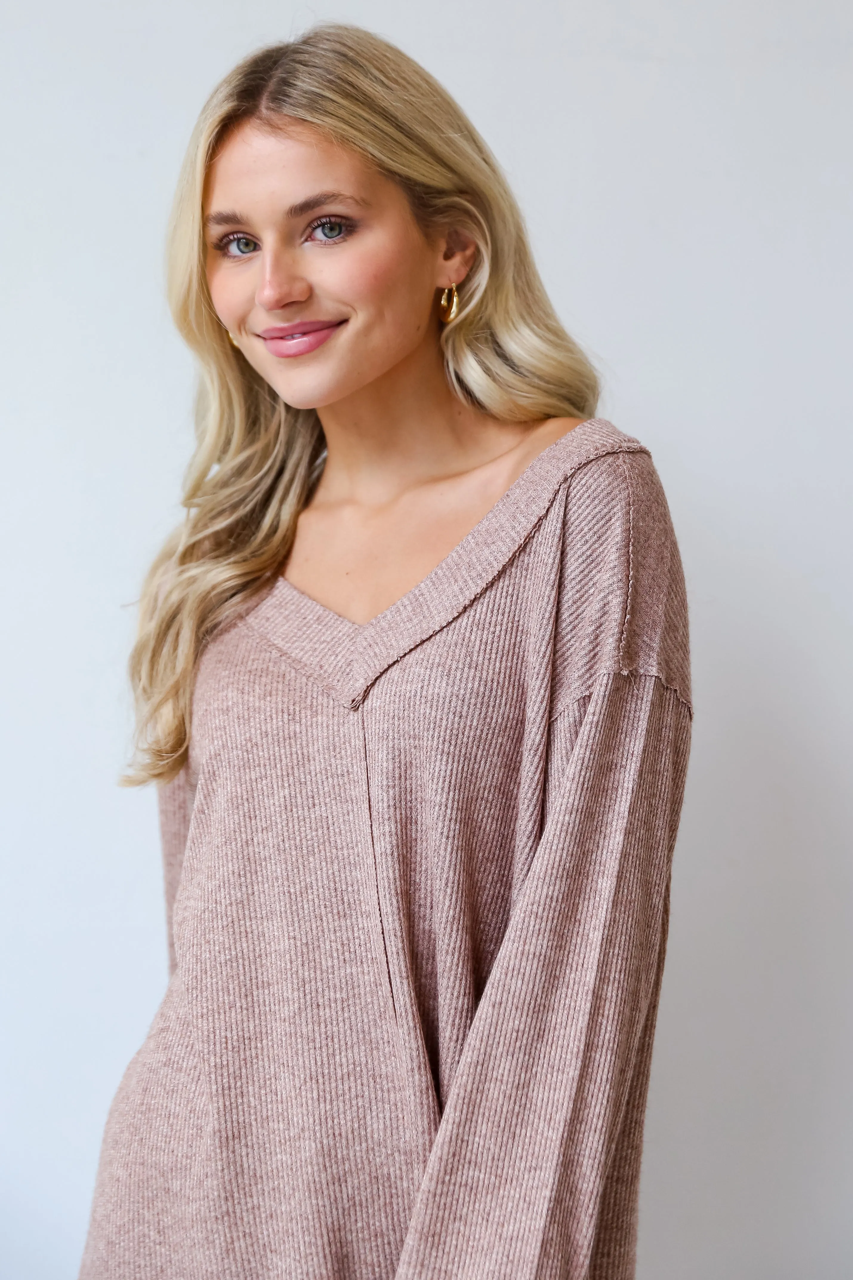 FINAL SALE - Cuddly Classic Taupe Brushed Ribbed Knit Top - DOORBUSTER