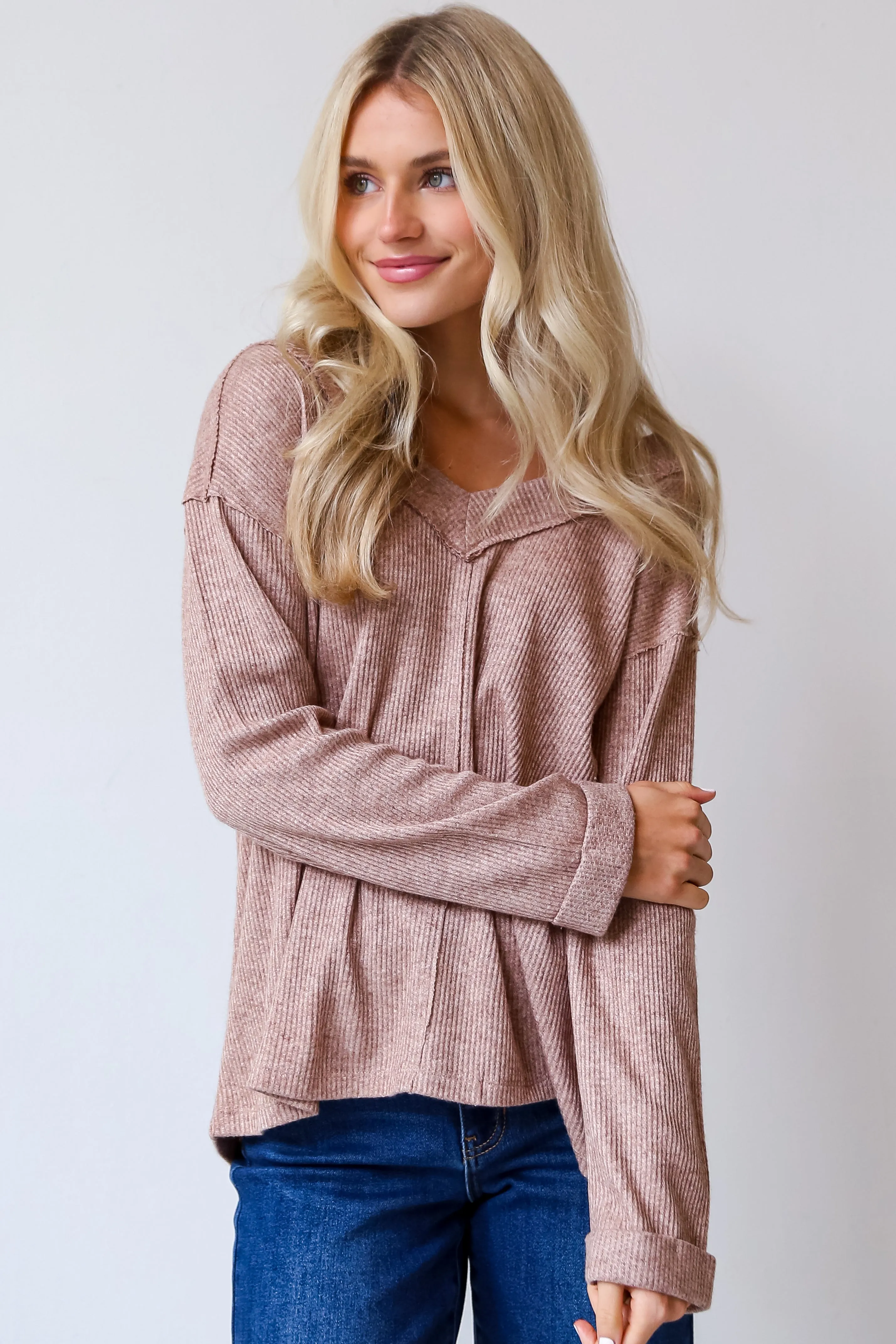 FINAL SALE - Cuddly Classic Taupe Brushed Ribbed Knit Top - DOORBUSTER