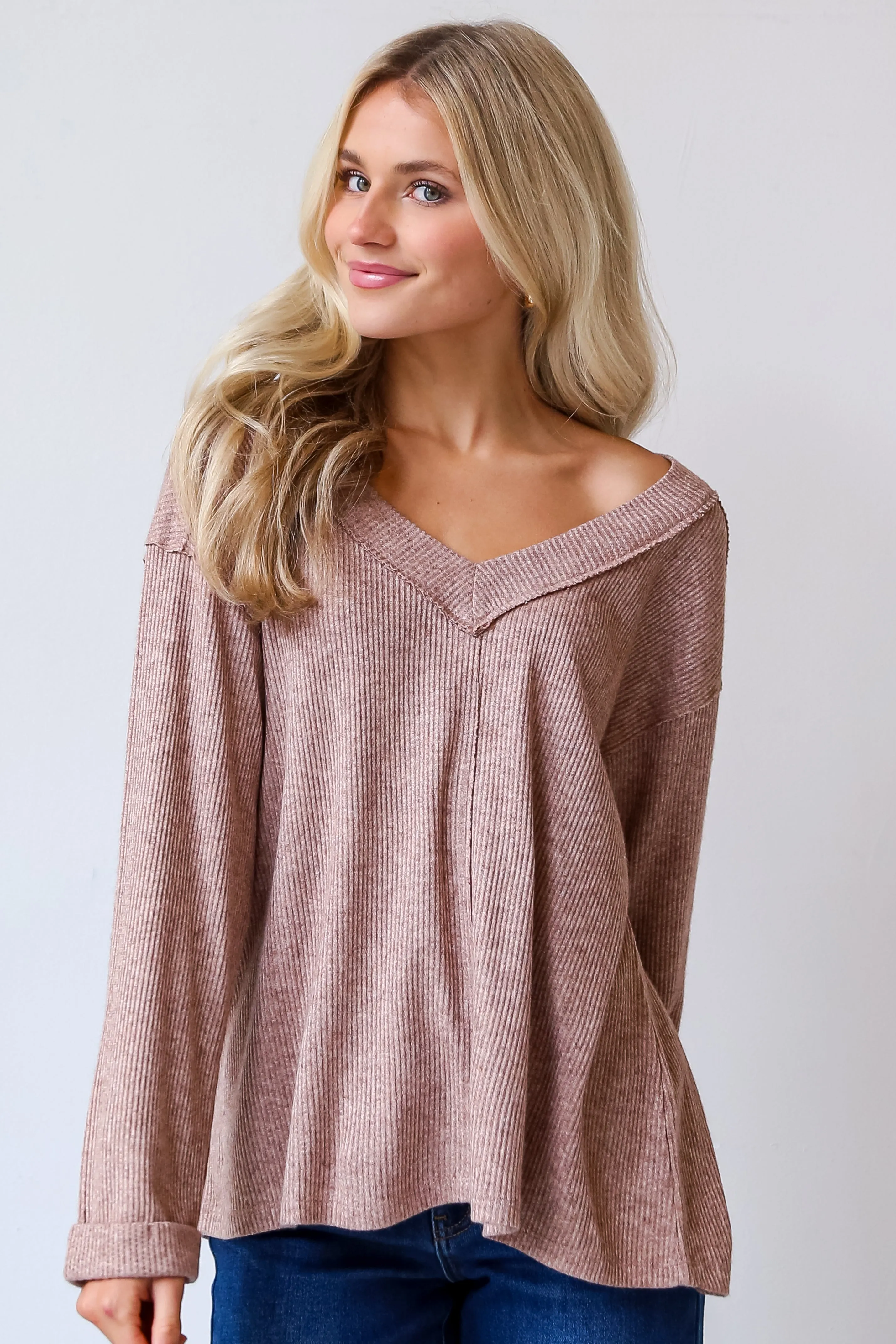 FINAL SALE - Cuddly Classic Taupe Brushed Ribbed Knit Top - DOORBUSTER