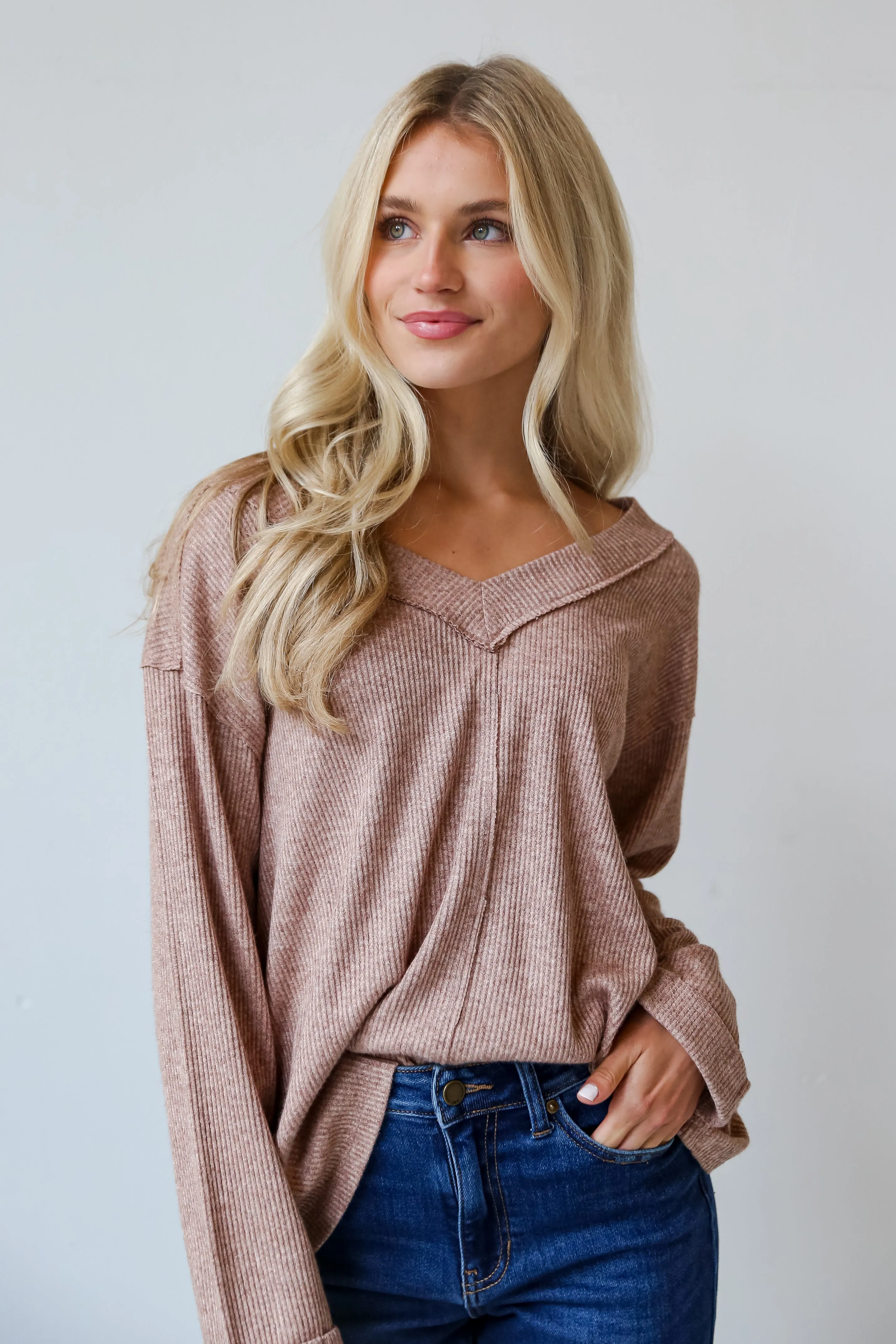 FINAL SALE - Cuddly Classic Taupe Brushed Ribbed Knit Top - DOORBUSTER