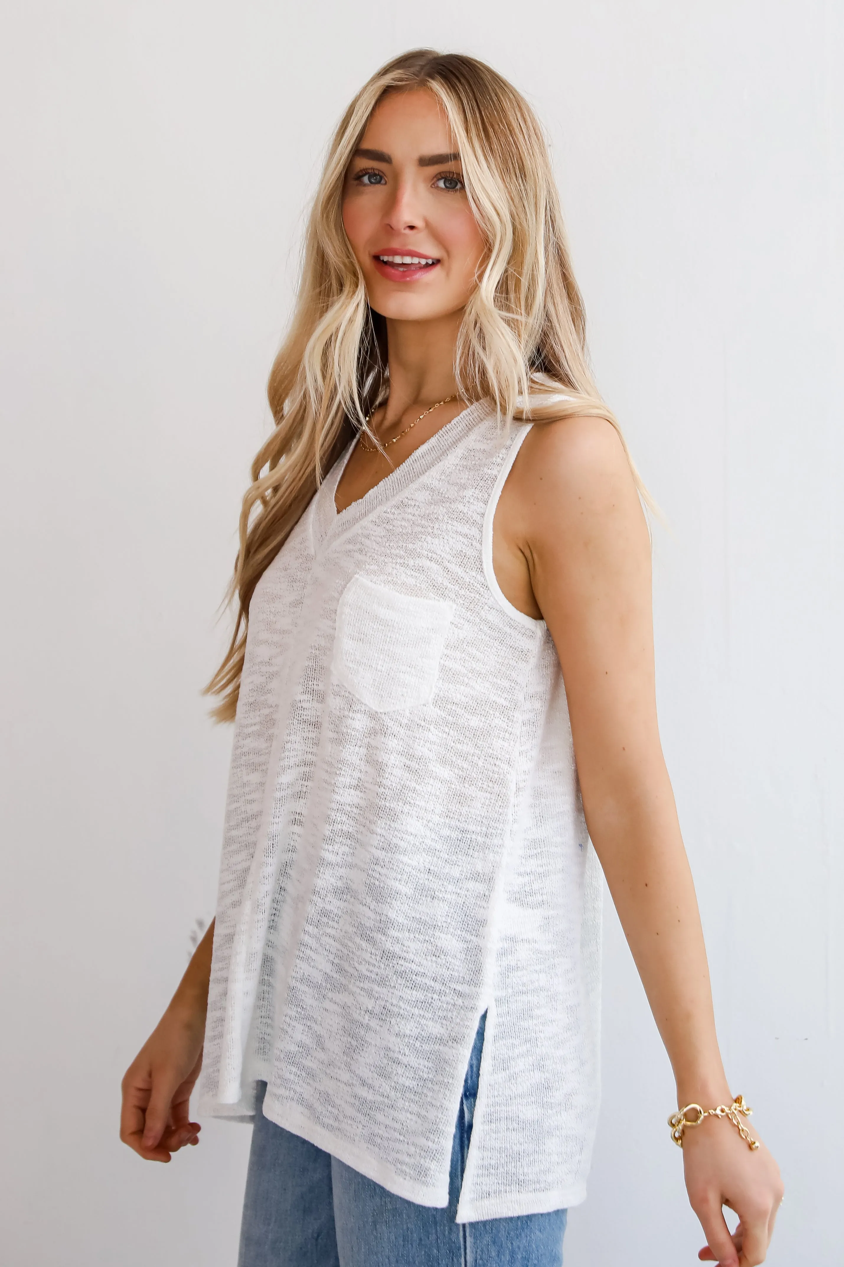 FINAL SALE - I'll Be Seaside Off White Knit Tank - DU DEAL