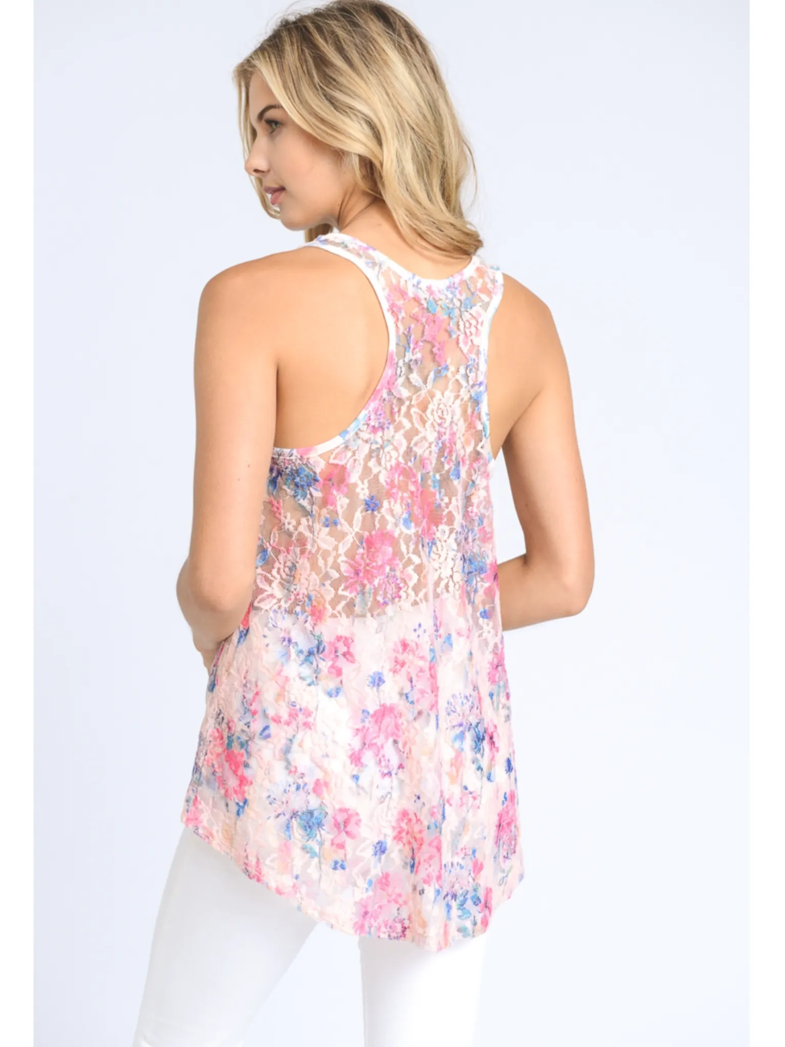 Floral Print Lace Tank Top
