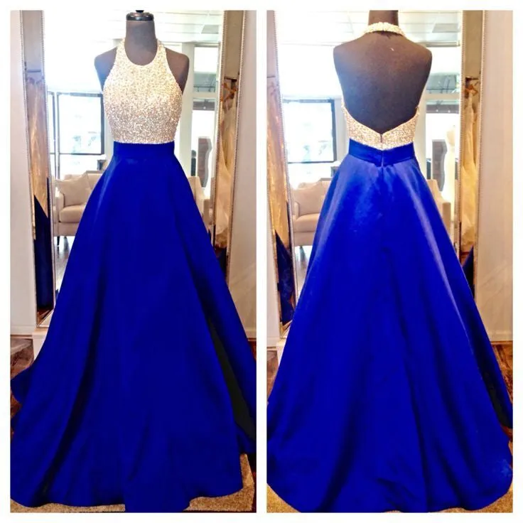 Halte Backless Sequins Top Royal Blue Prom Dress