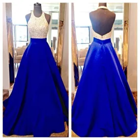 Halte Backless Sequins Top Royal Blue Prom Dress