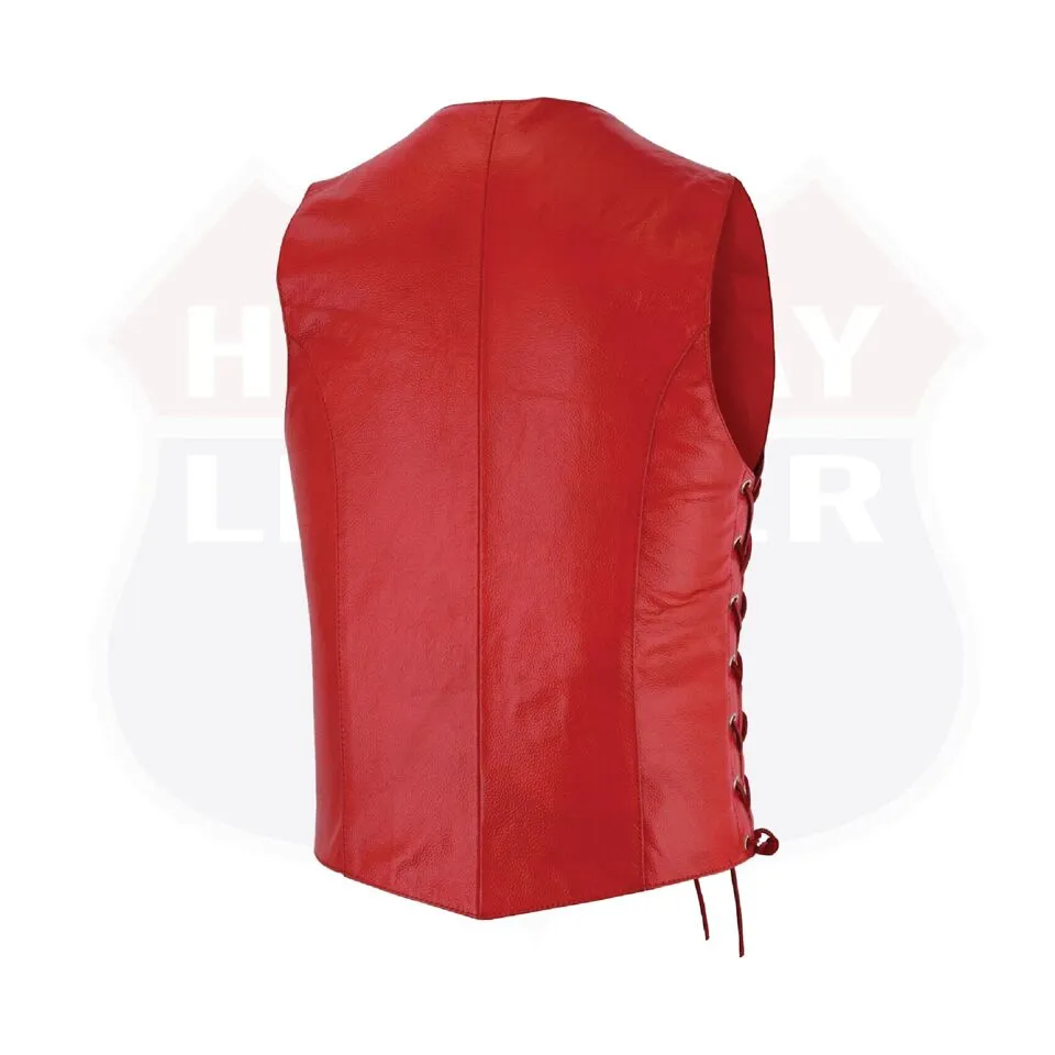 HL14501RED Red Leather Vest - Women motorcycle Club