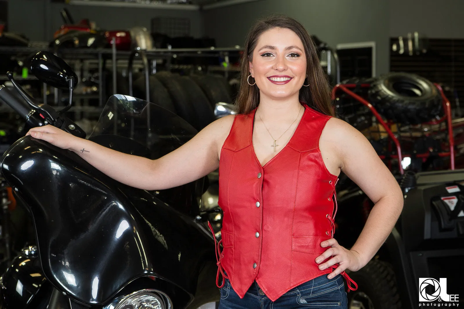 HL14501RED Red Leather Vest - Women motorcycle Club