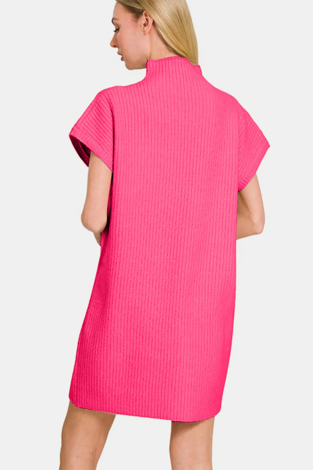 Hot Pink Short Sleeve Sweater Mini Dress