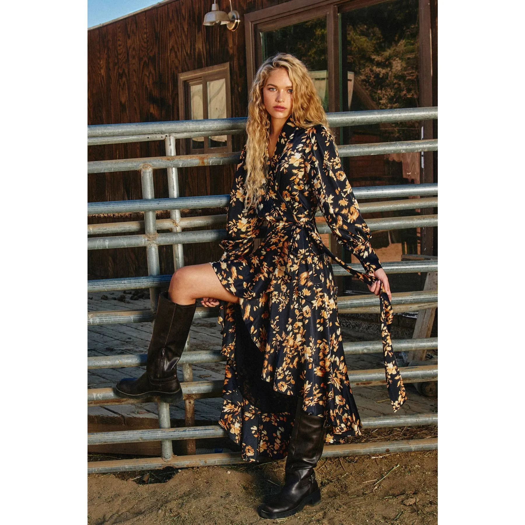 It Depends Ruffled Midi Wrap Dress