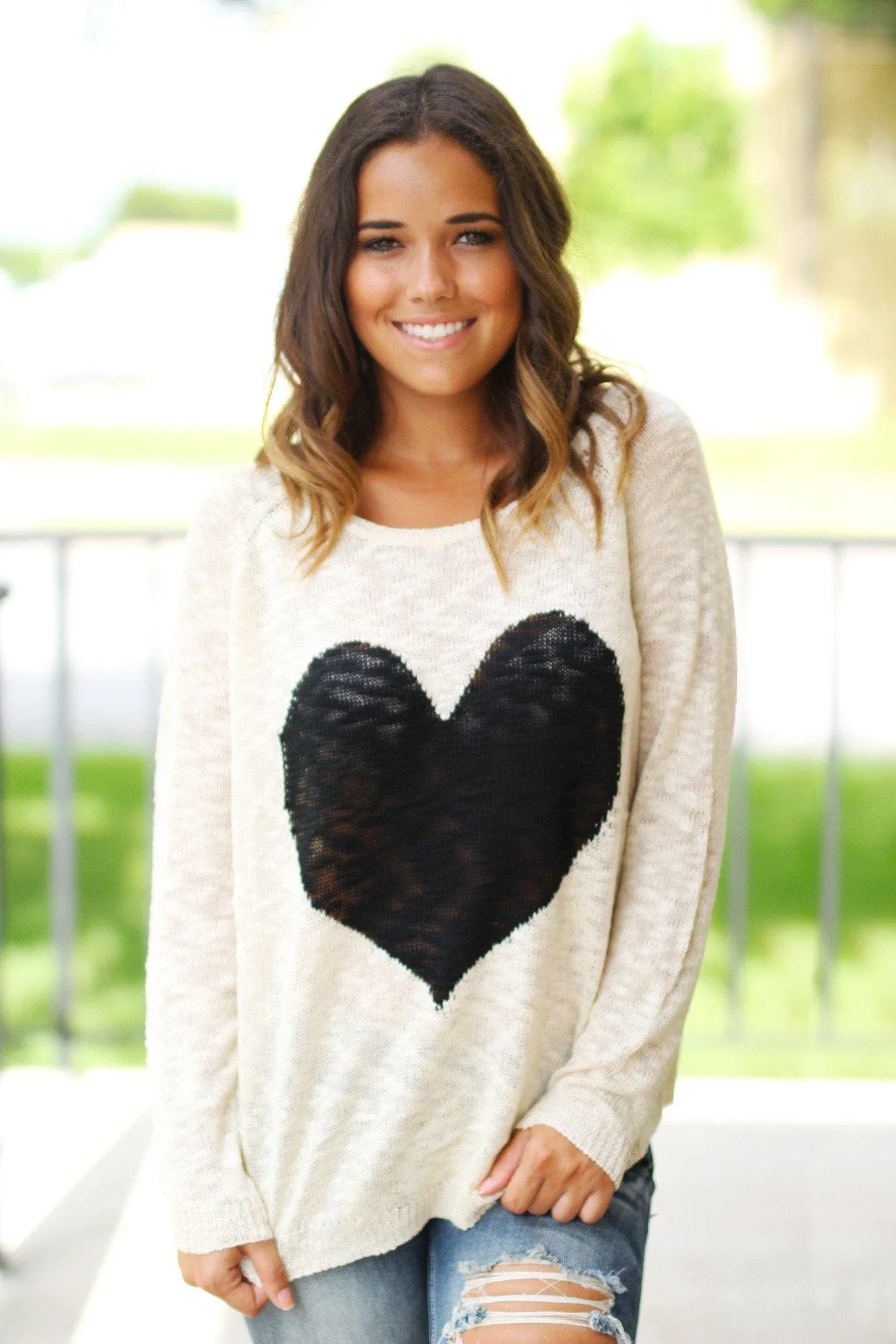 Ivory Knit Sweater With Heart