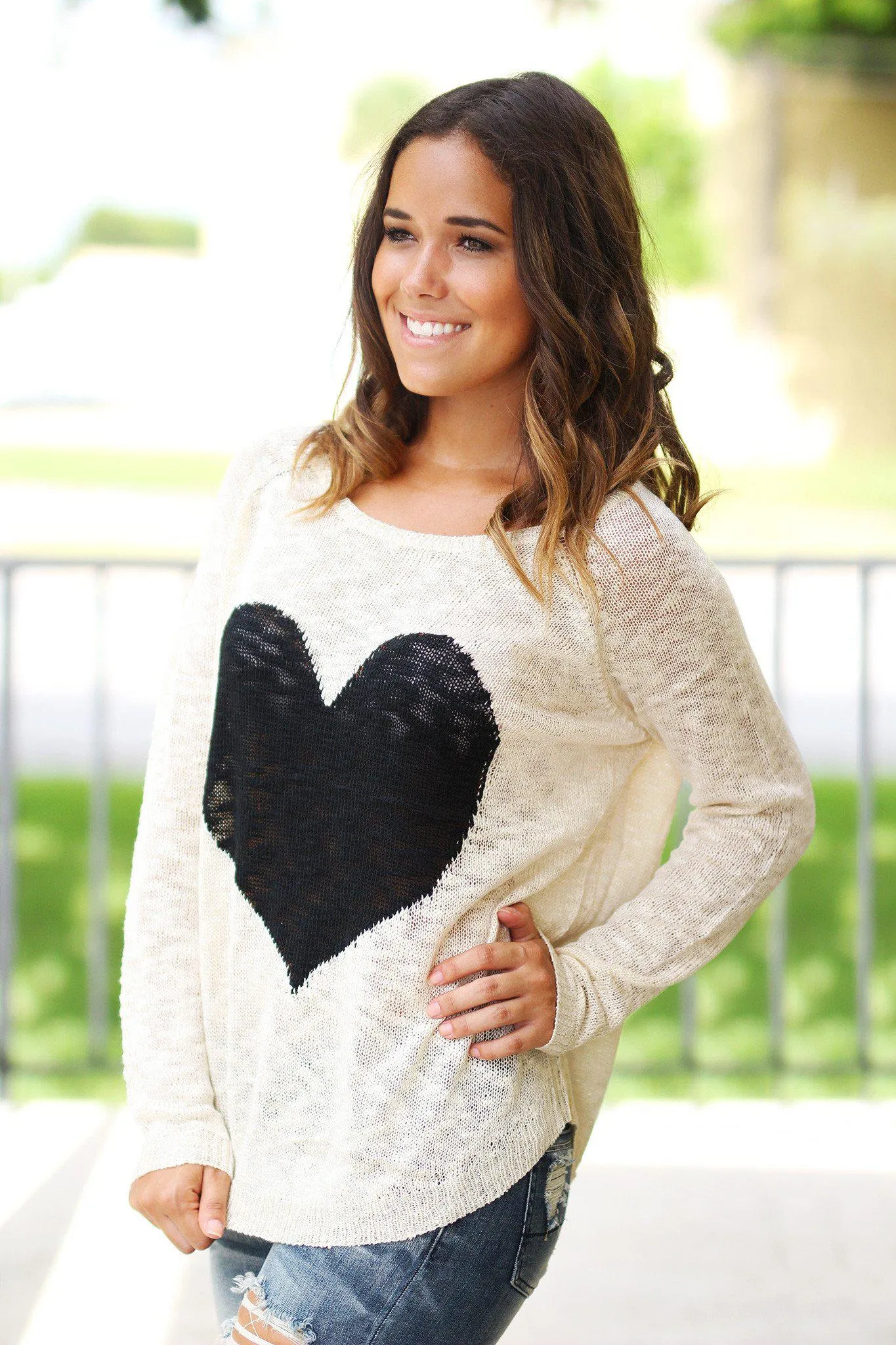 Ivory Knit Sweater With Heart