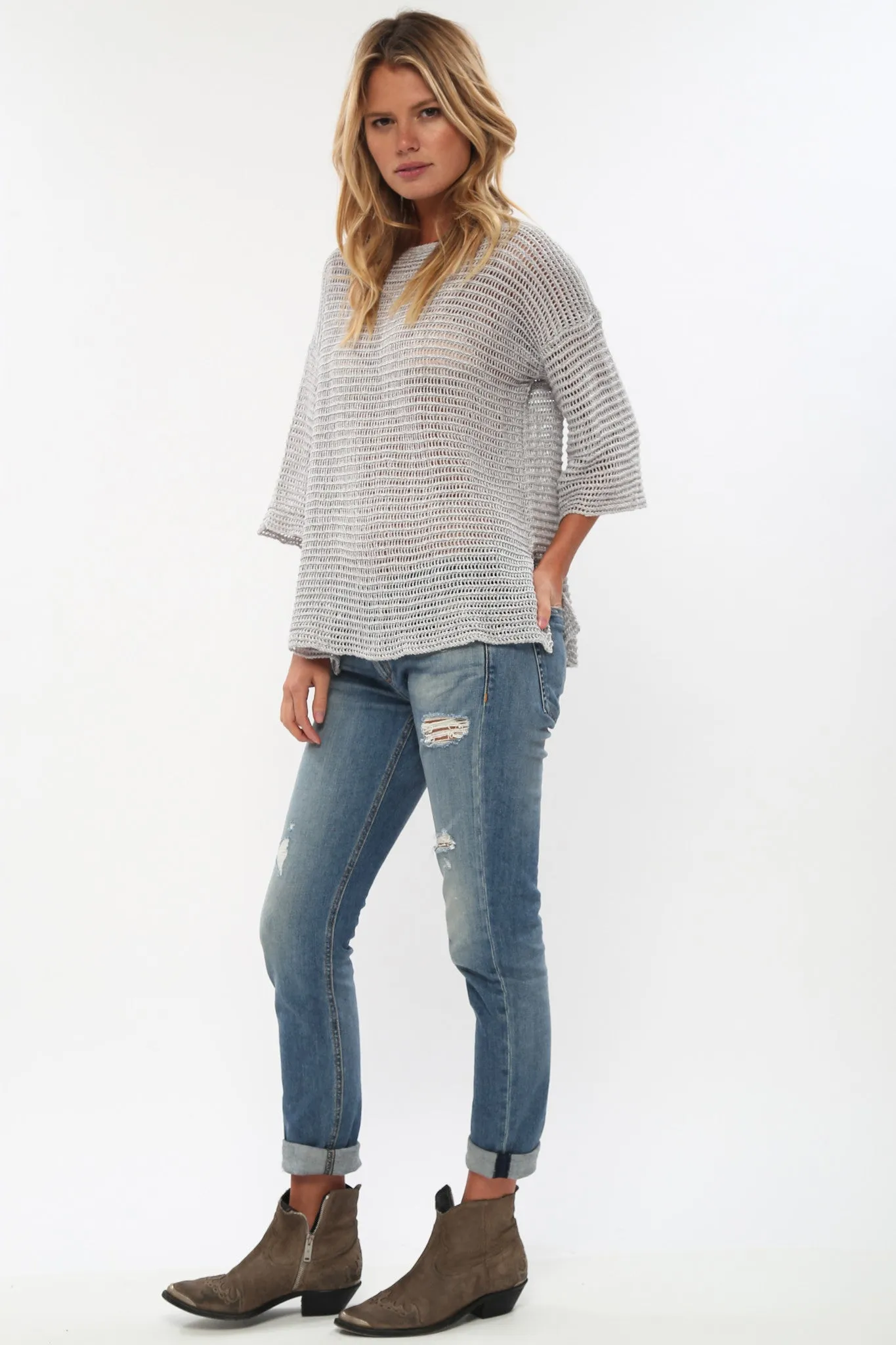 Jagger Semi-Sheer Pullover in Pale Smoke