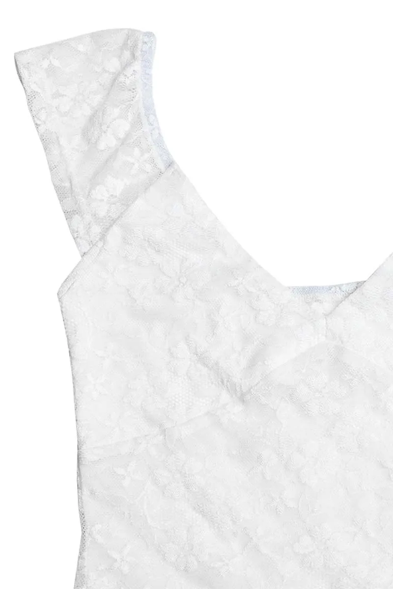 JG699 Lace Mesh Deep V-Neck Romper