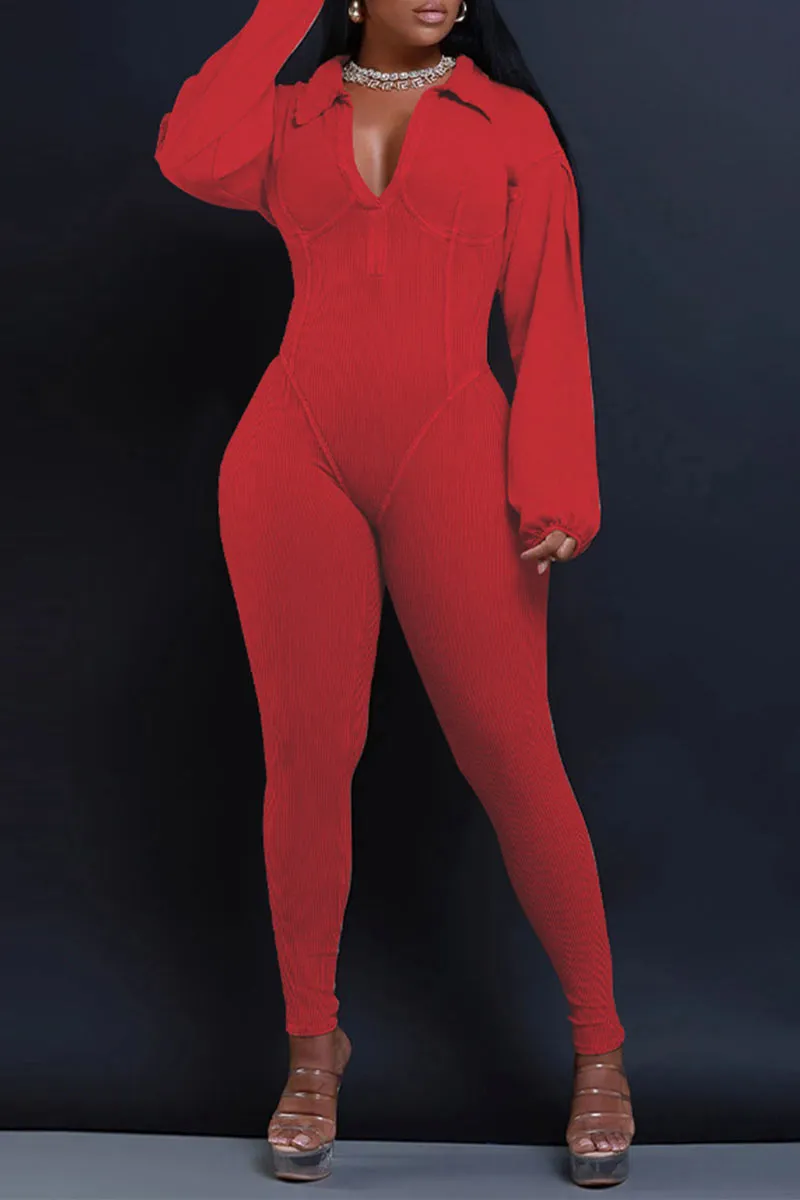 JH0504 V neck Fitted Jumpsuits