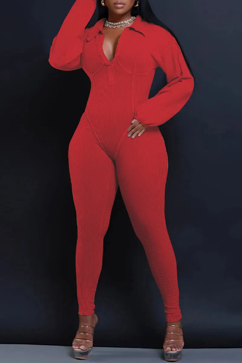 JH0504 V neck Fitted Jumpsuits