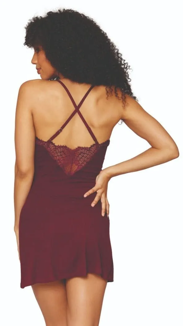 Lace Inset Detail Burgundy Sleepwear Chemise
