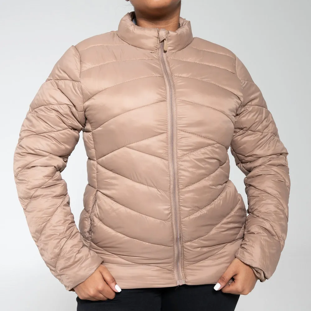Ladies Taupe Puffer Jacket