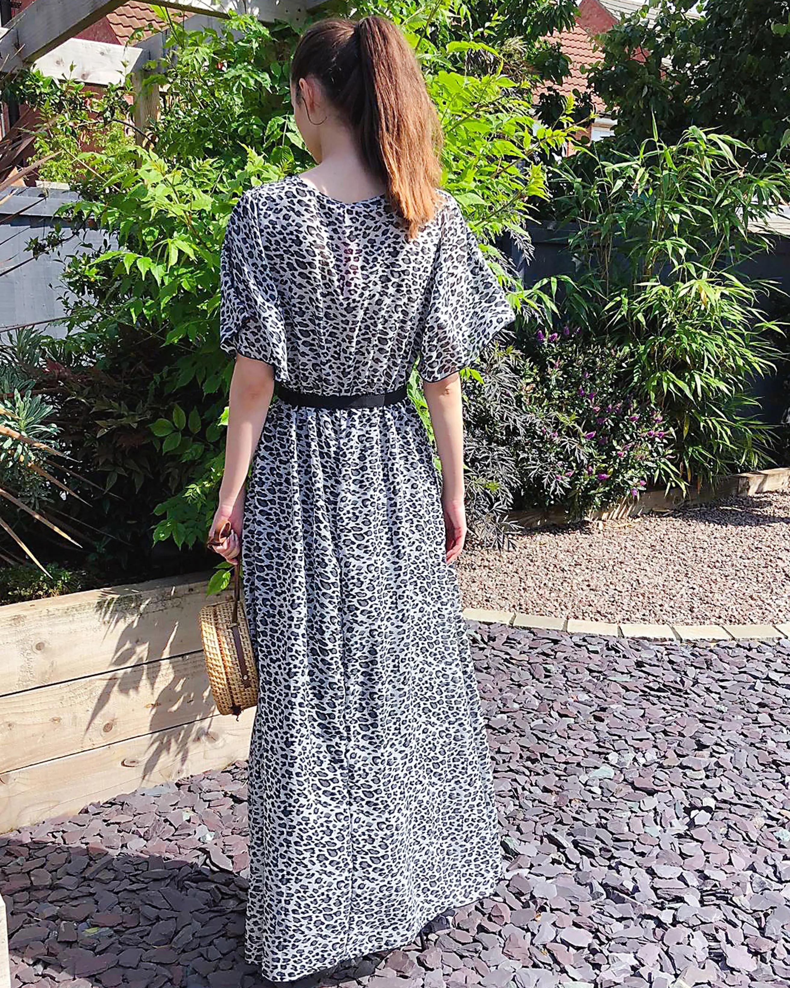 Lady Grey Leopard Print Chiffon Wrap Maxi Dress