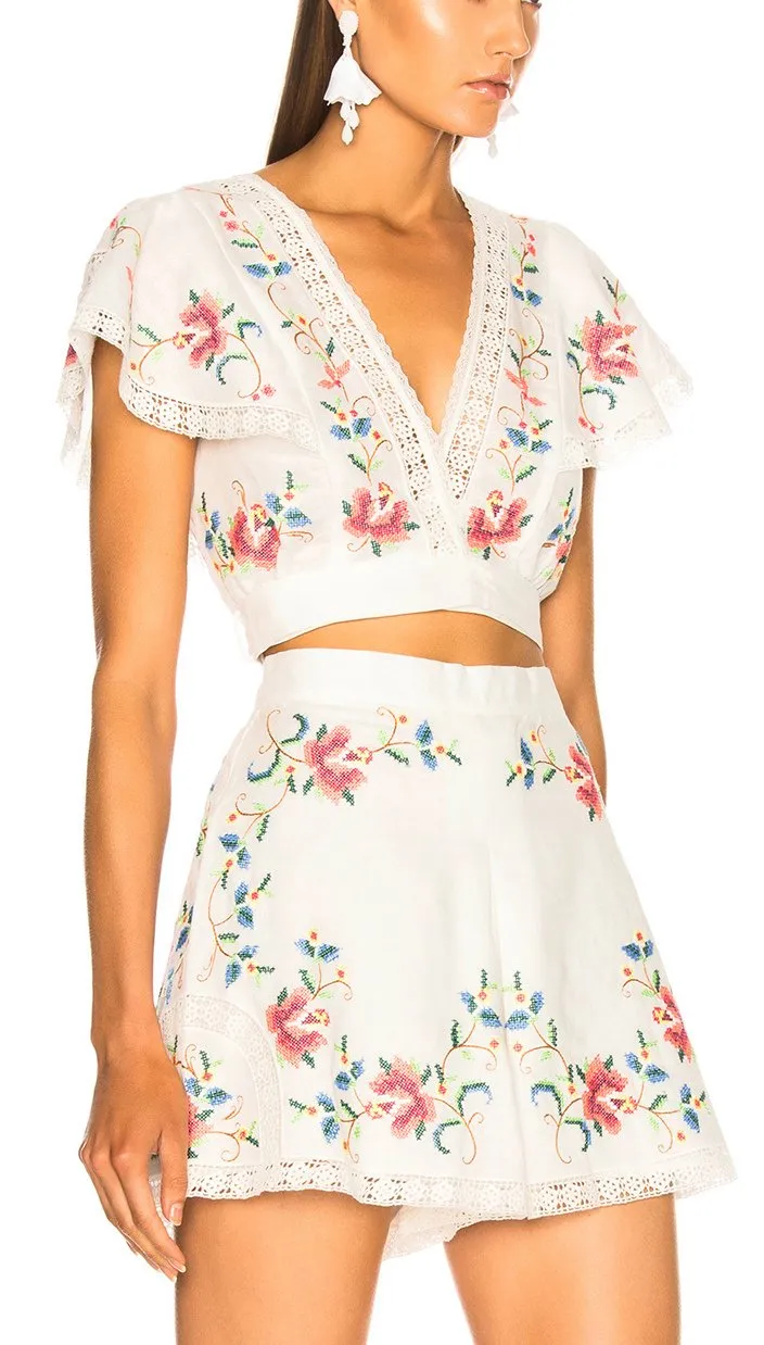 'Laelia' Embroidered Top and Short Set