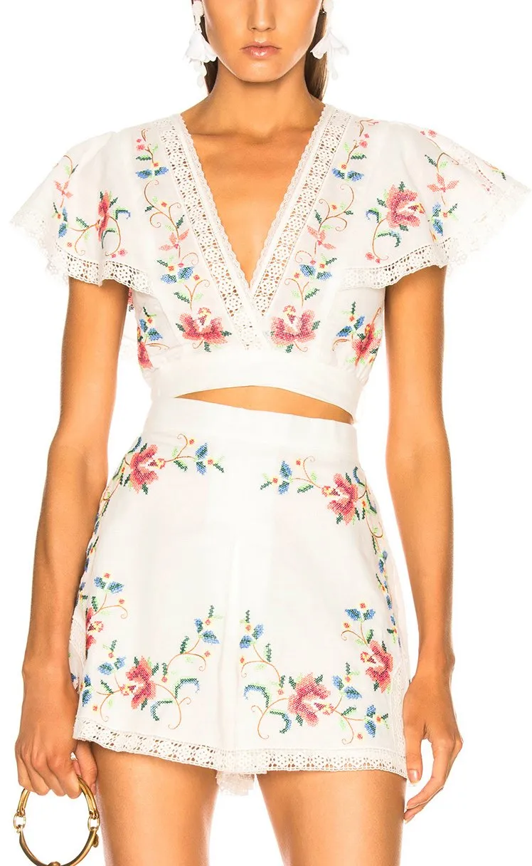 'Laelia' Embroidered Top and Short Set