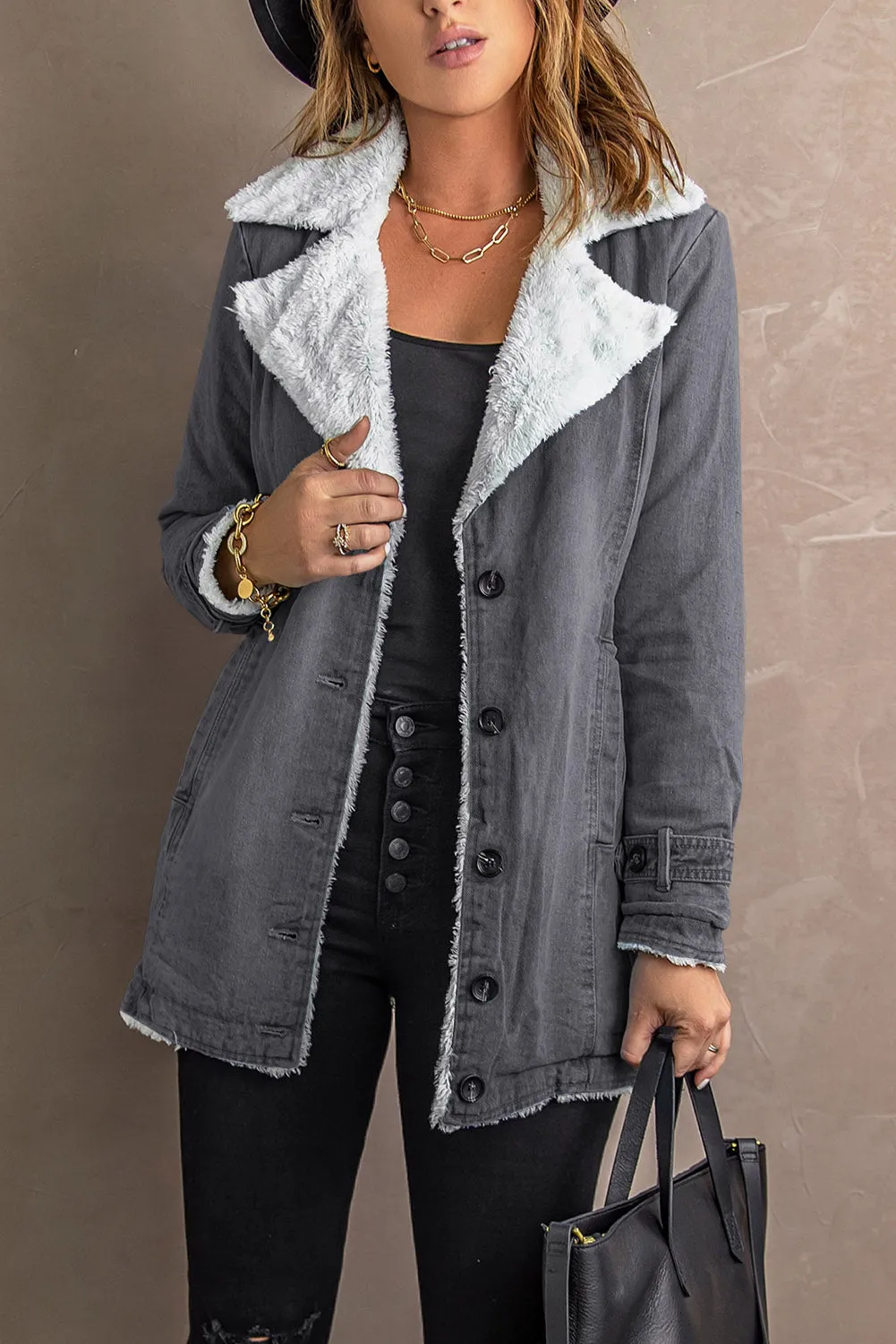 Lapel Collar Button Fleece Jacket
