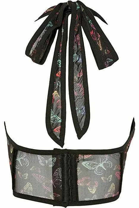 Lavish Neon Butterfly Mesh Underwire Cincher w/Built In Halter Top