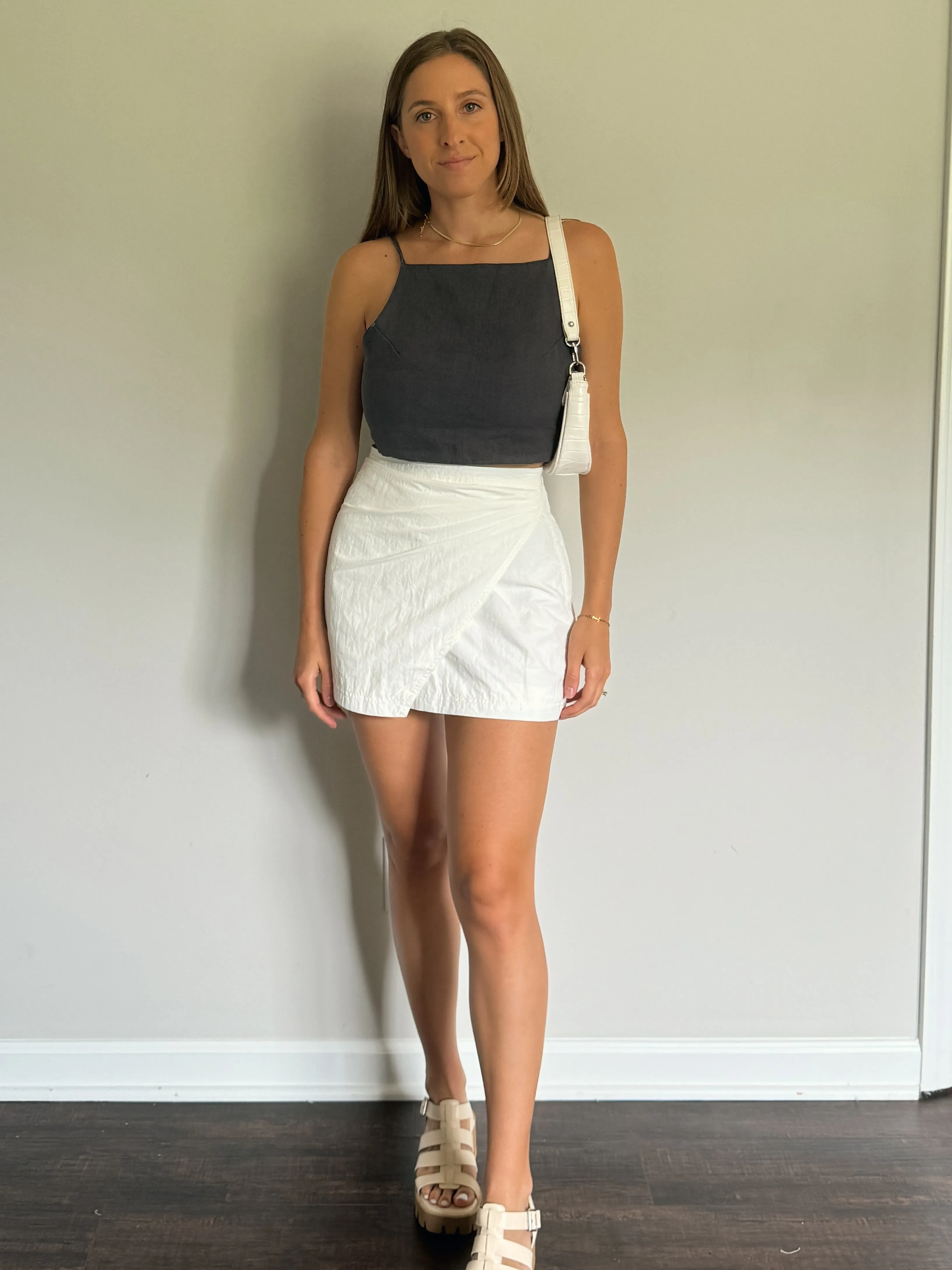 Linen Tied Back Gray Top