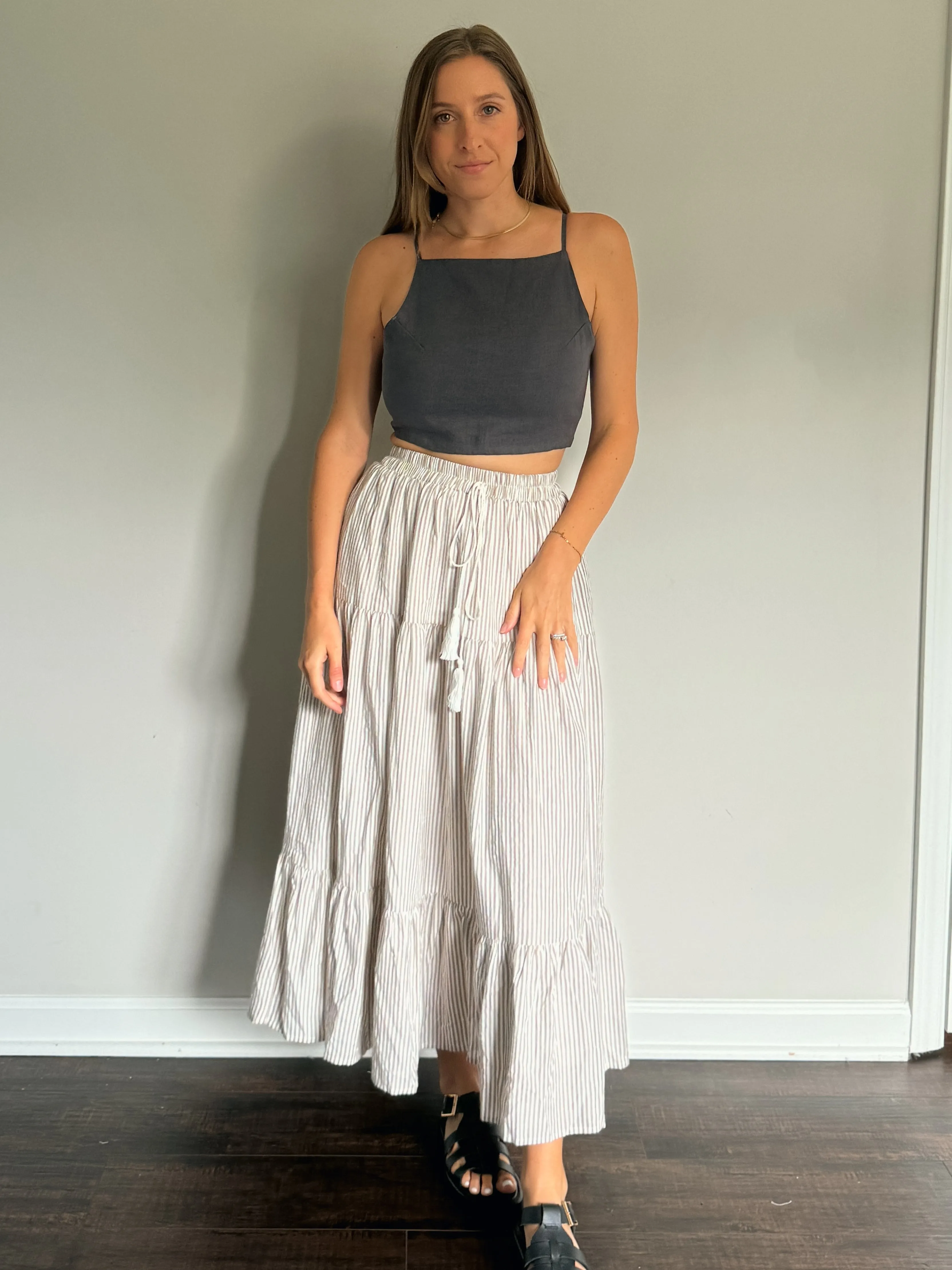 Linen Tied Back Gray Top