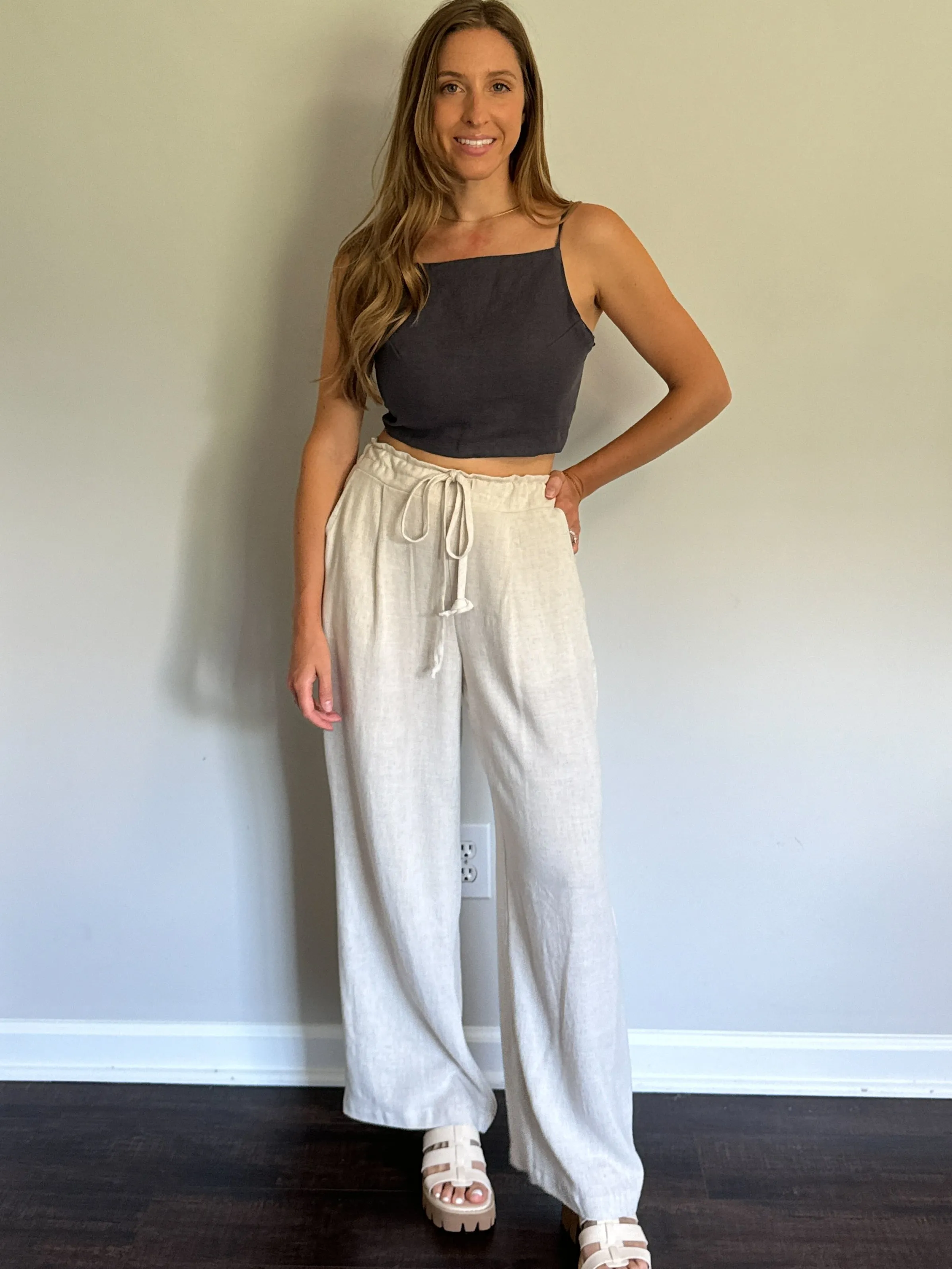 Linen Tied Back Gray Top