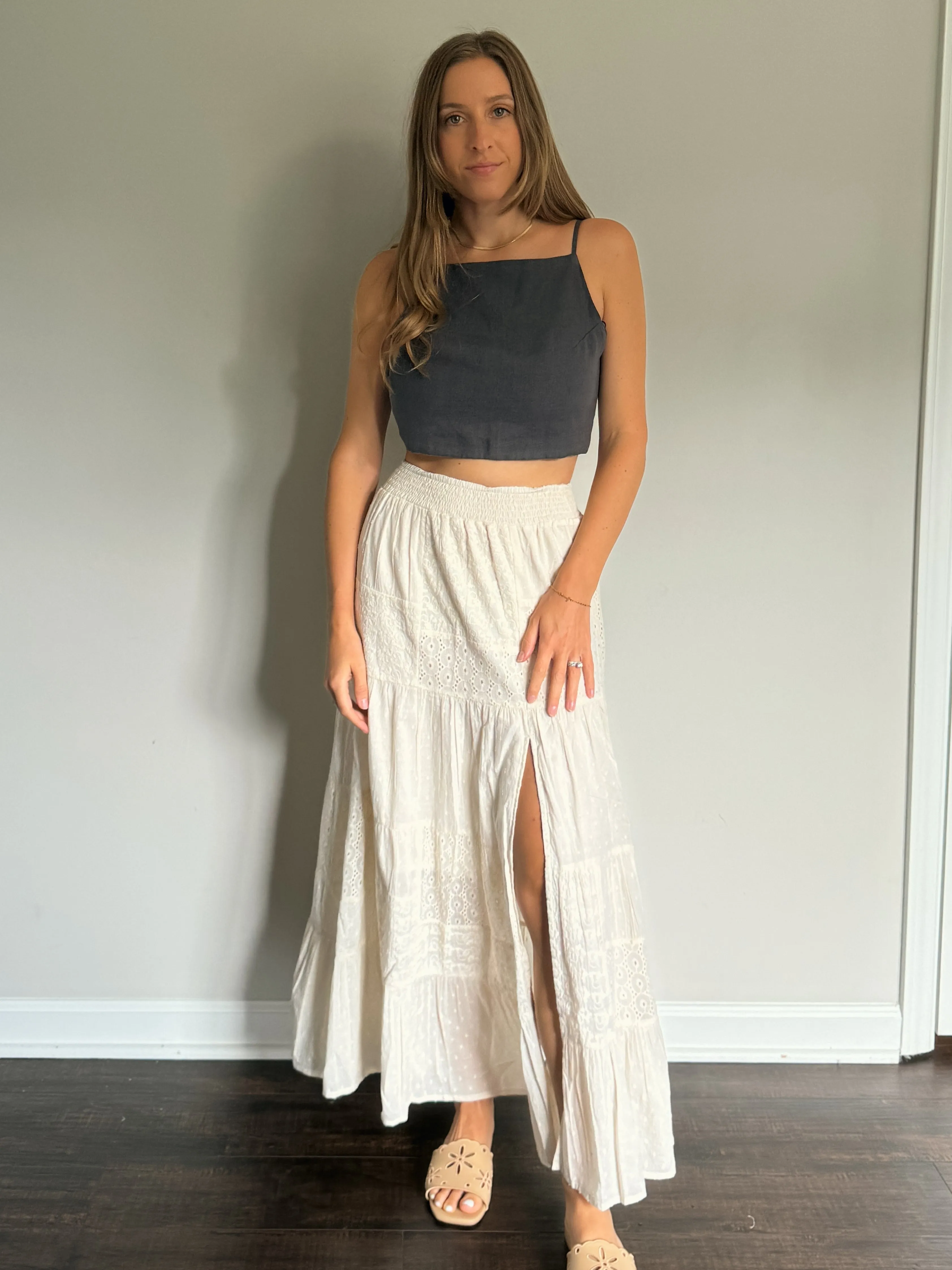 Linen Tied Back Gray Top