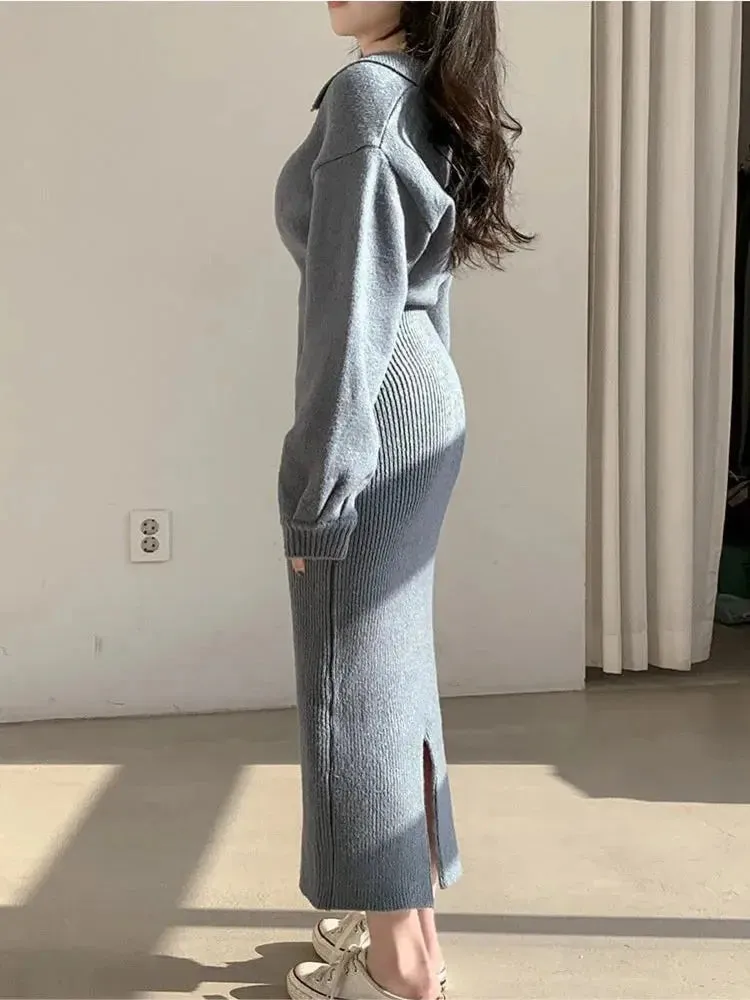 Long Sleeve Knitted Sweater Dresses