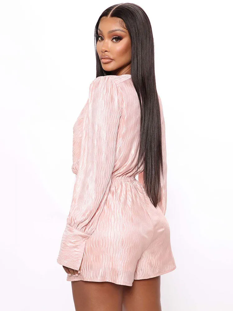 Long Sleeves Pleated High Waist Rompers