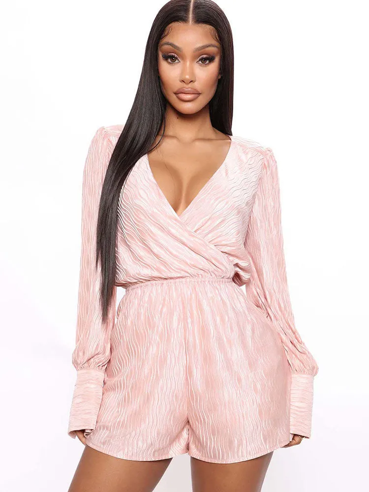 Long Sleeves Pleated High Waist Rompers