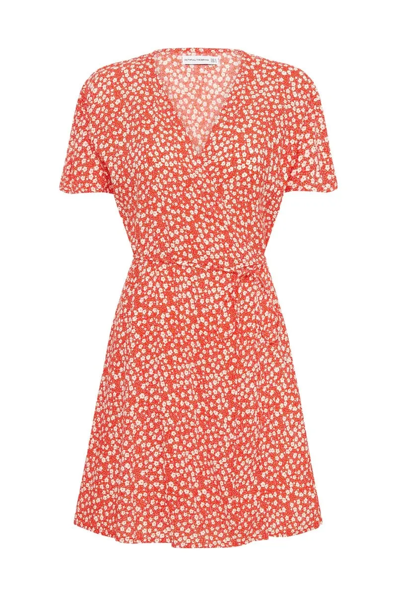 Louella Mini Wrap Dress - Careyes Floral - Cherry