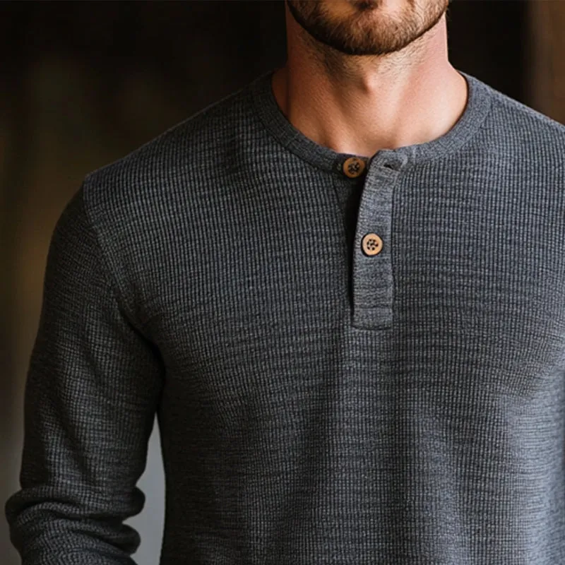 Men's Dark Grey Button Crewneck Casual Knit Sweater 19415647U