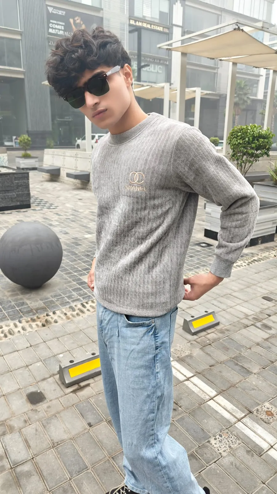 mens imported gray channel sweater