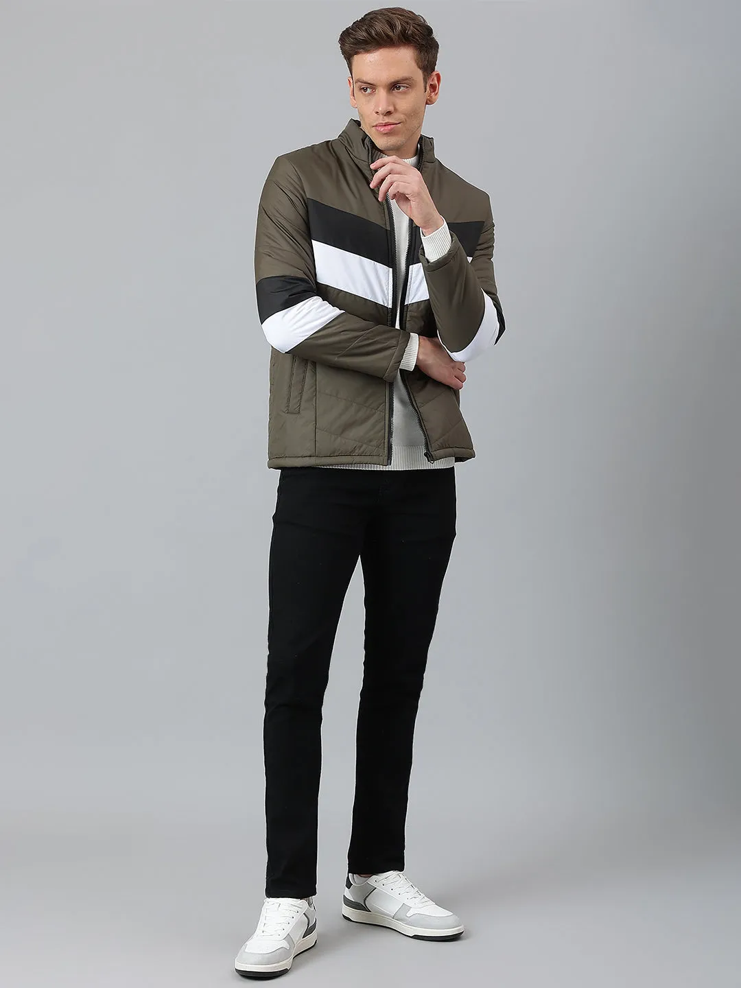 Men's Olive Regular Fit Winterwear Puffer Jackets